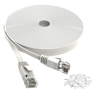 Cat 6 Ethernet Cable 25 ft, Outdoor&Indoor 10Gbps Support Cat8 Cat7 Network, Flat Internet RJ45 LAN Patch Cords, Solid High Speed Computer Wire with Clips for Router, Modem, PS4/5