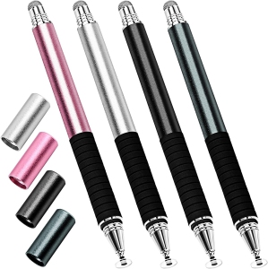 Stylet capacitif (pack de 4), stylos universels [série précision 2 en 1] stylets à pointe fine pour iPhone/iPad/Android/tablette et tous les écrans tactiles capacitifs