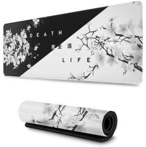 Black and White Mouse Pad Cherry Blossom Gaming Mouse Pad XL Long Mouse Pad Large XXL Mousepad Extended Stitched Edges Non-Slip Rubber Base Mice Pad 31.5 x 11.8 inch Office Desk P