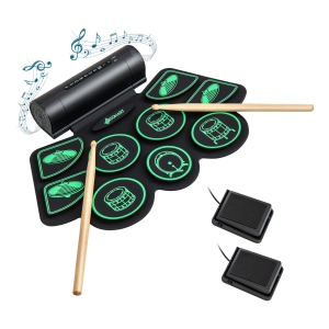 Gymax 9 Pads Electronic Drum Set Roll Up Drum Kit w/ MIDI & Dual Stereo Speakers