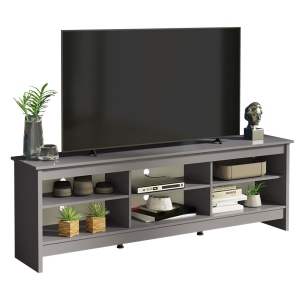 Madesa Media Console TV Stand Entertainment Center with 6 Shelves and Cable Management for 65, 75 Inch Television Living Room and Bedroom Modern Wooden - Grey