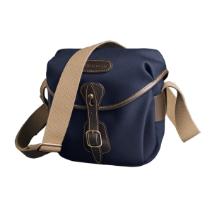 Billingham Hadley Digital Navy Canvas Black Leather Bag