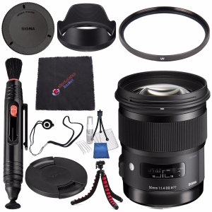 Sigma 50mm f/1.4 DG HSM Art Lens for Nikon F #311306 + Lens Pen Cleaner + Microfiber Cleaning Cloth + Lens Capkeeper + Deluxe Cleaning Kit + Flexible Tripod Bundle (International M
