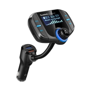 NIERBO Bluetooth FM Transmitter, Wireless Radio Adapter Hands-Free Car Kit with 1.7 Inch Display, QC3.0 and Smart 2.4A Dual USB Ports, AUX Input/Output, TF Card Mp3 Player