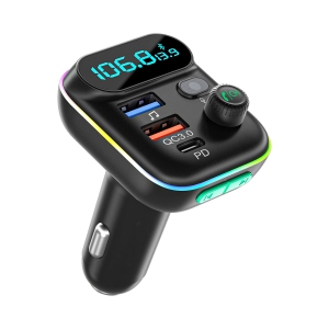 NIERBO FM Transmitter in-Car Adapter, Wireless Bluetooth 5.0 Radio Car Kit,Type-C PD + QC3.0 Fast USB Charger, Hands Free Calling, Mp3 Player Receiver Hi Fi Bass Support U Disk