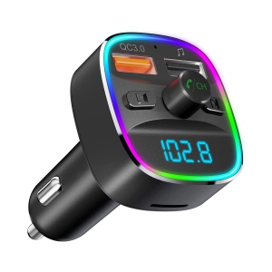 NIERBO Bluetooth FM Transmitter for Car,Bluetooth Car Adapter with Dual USB Charging Car Charger MP3 Player Support TF Card & USB Disk,Hands Free Calling,7 Colors Led Backlit Light