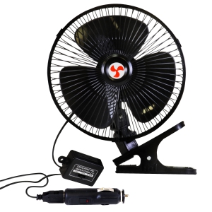 Koolatron 12V Clip-On Oscillating Fan, 2 Speeds, Two-Way Adjustable Neck, Non-Slip Clamp, 4 Ft (1.2 m) Power Cord, Black, Car, SUV, Truck, RV, Boat