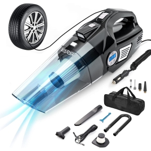 NIERBO 4-in-1 Car Vacuum Cleaner, Tire Inflator Portable Air Compressor with Digital Tire Pressure Gauge LCD Display and LED Light, 12V DC Air Compressor Pump, 15FT Cord