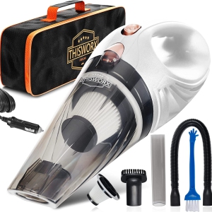 NIERBO Car Vacuum Cleaner Bagless Handheld Vacuum for Car with 12V Power, 16 ft Cord, HEPA Filter, 3 Attachments, Carry Bag