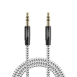 Aux Cable 1.5ft Short, 3.5mm Male to Male Stereo Aux Cord [24K Gold-Plated, Nylon Braided] Compatible