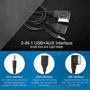 AMI USB 3.5mm Aux Cable VW 3.5mm USB Adapter AMI MMI Audio Music Interface Cord Charger Cable for VW Audi S5 Q5 Q7 A3