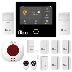 Elder Alarm System Security Wireless 13-Piece WiFi & 4G Smart Home Alarm System DIY, Touch Panel, Siren, Doorbell, Leak, Door & Motion Alarm Sensors, Works with Hey Google & Alexa