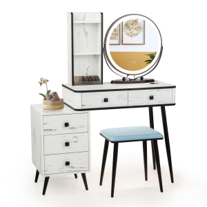 Costway Vanity Makeup Table Set 3-Color Dimmable Human Body Induction LED Light
