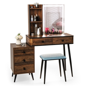 Costway Vanity Makeup Table Set 3-Color Dimmable Human Body Induction LED Light