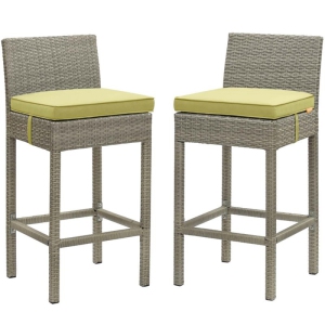 Modway Conduit Rattan Outdoor Bar Stool in Light Gray and Peridot (Set of 2)