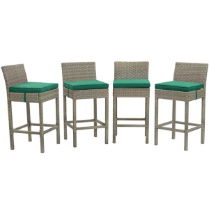 Modway Conduit Rattan Outdoor Bar Stool in Light Gray and Green (Set of 4)