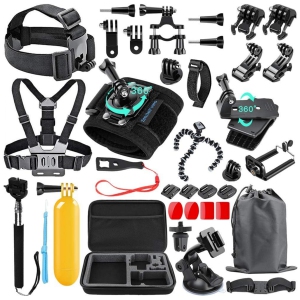 NIERBO 48-in-1 Accessories Kit for GoPro Hero 10 9 8 Max 7 6 5 4 3 3+ 2 1 Black GoPro 2018 Session Fusion Silver White Insta360 DJI AKASO Action Camera (Carrying Case)