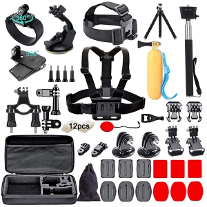 NIERBO Black Pro Camera Accessories Kit Compatible with GoPro Hero 10 9 8 7, GoPro Max, GoPro Fusion, Insta360, DJI Osmo Action, AKASO, APEMAN, Campark, SJCAM