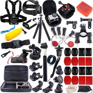 NIERBO 61 in 1 Action Camera Accessories Kit for GoPro Hero 10 9 8 7 6 5 4 3+ 3 Hero Session 5 Black Accessory Bundle Set for Yi AKASO Apeman Campark Action Camera Accessory
