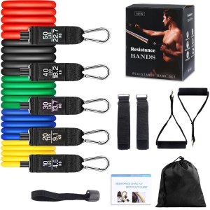Resistance Bands Set (11Pcs) Stackable up to 150 LBS for Resistance Traning CA