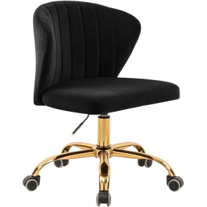 Meridian Furniture Finley chaise de bureau pivotante réglable en velours noir et or