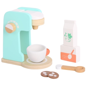 TOOKYLAND Wooden Coffee Maker Playset - 7pcs - Coffee Making Play Kitchen Toy with Accessories, Ages 3+