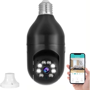 NIERBO Light Bulb Security Camera WiFi Outdoor,1080P Smart 360 Degree Screw in Light Socket Camera with Two Way Audio Color Night Vision Motion Detection Alarm Black