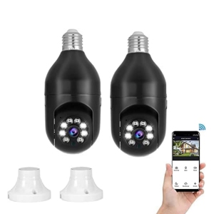 NIERBO 2 Pack Light Bulb Camera WiFi, 1080P Smart Security Light Bulb Camera Outdoor Wireless 360 Degree Color Night Vision Two Way Audio Motion Detection Black