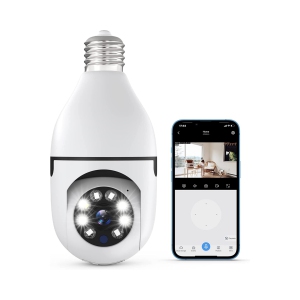 NIERBO Light Bulb Security Camera WiFi Outdoor, 1080P Smart 360 Degree Screw in Light Socket Camera with Two Way Audio Color Night Vision Motion Detection Alarm