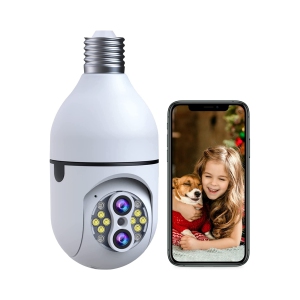 NIERBO Wireless Light Bulb Security Cameras - 10X Hybrid Zoom 2.4Ghz Wifi 360° Pan/tilt Panoramic Dual Lens Outdoor Light Socket Camera Real-time Motion Detection Alerts