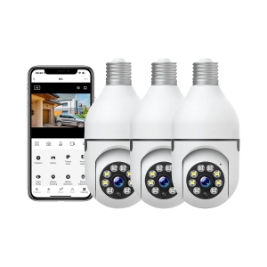 NIERBO 3 Pack Light Bulb Security Camera WiFi Outdoor, 1080P Smart 360 Degree Screw in Light Socket Camera with Two Way Audio Color Night Vision Motion Detection Alarm