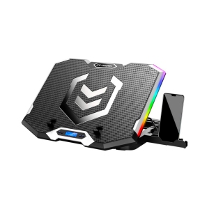 NIERBO Gaming Laptop Cooling Pad 15 -17.3 Inch, RGB Laptop Cooler Pad with 6 Cooling Fans, 6 Height Adjustable, Laptop Fan with LCD Screen, Two USB Ports, Phone Stand Blue