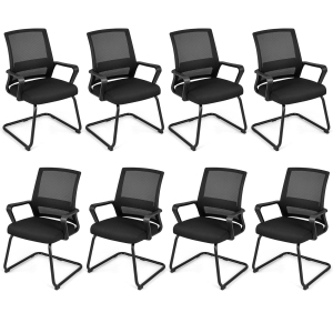 Gymax Ensemble de chaises Mesh de bureau 8 Chaise de conférence d'invité rembourrée avec dossier ergonomique