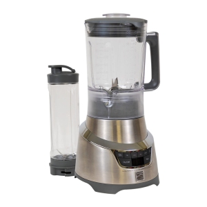 Kenmore Elite 1.3 HP 64 oz Blender With 20 oz Single-Serve Blending Cup, Powerful Ice-Crushing Motor with To-Go Lid, Grey and Stainless Steel