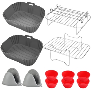 Dual Air Fryer Accessories Compatible for Ninja DZ201 DZ401 DZ201C, Instant, 8QT-10QT, 6PCS Air Fryer