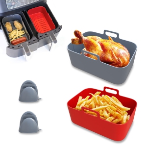 2Pcs Loleik Silicone Air Fryer Liners for Ninja Foodi Dual DZ201/DZ401, Reusable Rectangular Airfryer Accessories Basket wit