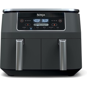 Ninja Foodi 6-In-1 8-Qt. (7.6L) 2-Basket Air Fryer Dualzone Technology, Match Cook & Smart Finish to Roast, Broil, Dehydrate, Slate Grey (DZ201C) Canadian Version