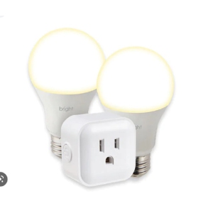 Bright Smart Bluetooth Wifi 1 Smart Plug with 2 Smart Bulbs , Works with Google Assistant and Amazon Alexa . White.
