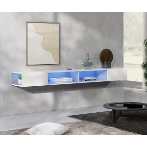 WAMPAT TV Stand with LED Lights for 65/70/75 Inch TVs, Entertainment Center Media Console, Wall Mounted Shelf Under TV Cabinet with Storage for Living Room and Bedroom, White