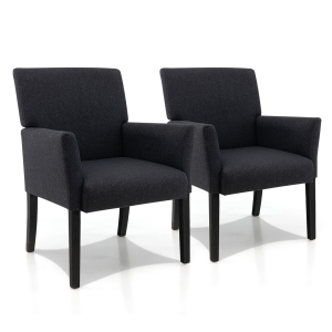 Gymax Ensemble de 2 Chaise de bras chaise invité Bureau d'accueil w/ Pieds en bois noir