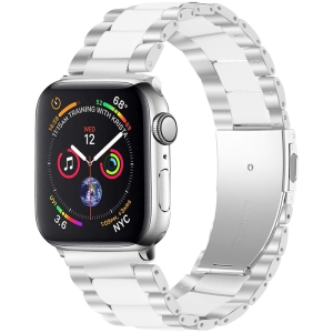 StrapsCo Stainless Steel & Resin Band for Apple Watch - Silver & White - 42mm