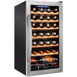 Schmecke 28 Bottle Freestanding Wine Fridge, Wine Cooler with Lock, Stainless Steel