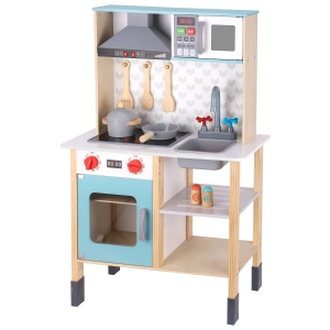 TOOKYLAND Wooden Play Kitchen Set for Kids – Pretend Cooking Toy with Lights & Sounds, Oven, Stove, Sink & Accessories, Role Play Educational Gift for Toddlers Age 3+