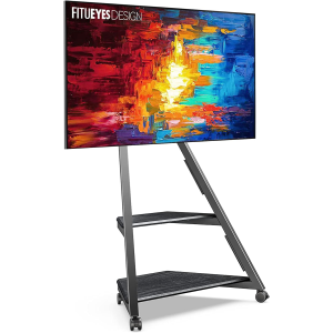 FITUEYES Design Corner Floor TV Stand for 32-65 Inch TV, Modern TV Stand TV Cart with Mount for LCD/LED Flat Curved Screens, Height Adjustable Entertainment Center with Wooden Open