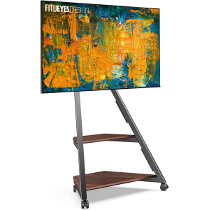 FITUEYES Design Corner Floor TV Stand for 32-65 Inch TV, Modern TV Stand TV Cart with Mount for LCD/LED Flat Curved Screens, Height Adjustable Entertainment Center with Wooden Open