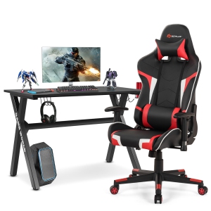Goplus X-Shaped Gaming Desk & Racing Style Massage Chair Set Home Office