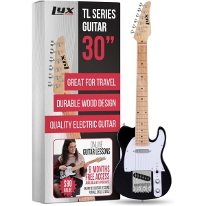 LyxPro Beginner 30" Telecaster Electric Guitar, Paulownia Body (2 Picks Included), Black