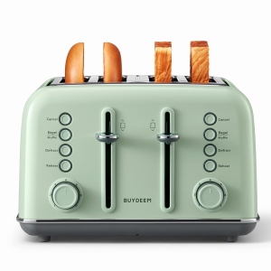 BUYDEEM DT640 4 Slice Toaster, Extra Wide Slots, Retro Stainless Steel with High Lift Lever, Bagel and Muffin Function, Removal Crumb Tray, 7-Shade Settings