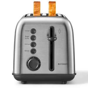 BUYDEEM DT620 2 Slice Toaster, Extra Wide Slots, Retro Stainless Steel with High Lift Lever, Bagel and Muffin Function, Removal Crumb Tray, 7-Shade Settings