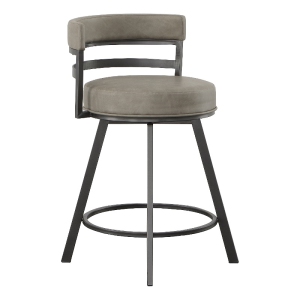 Gene Metal and Beige Faux Leather Swivel Counter Stool
